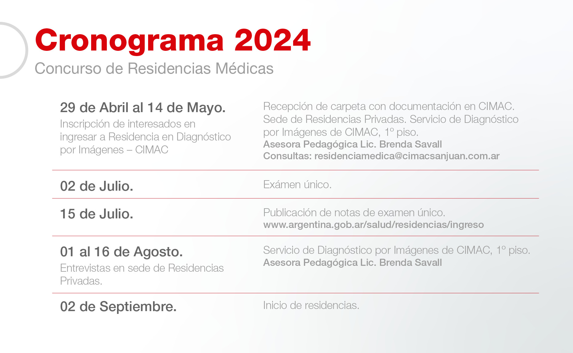 Cronograma 2024 residencias médicas CIMAC